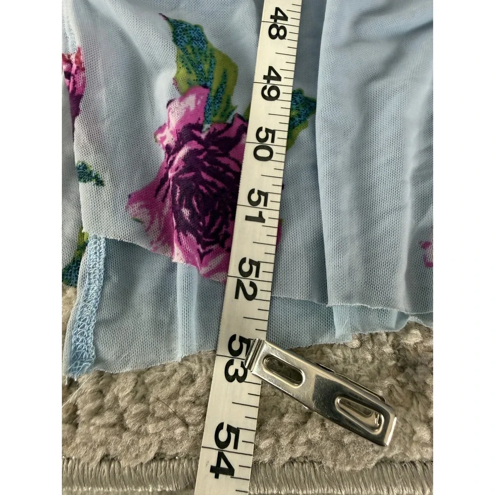 Free People Size‎ Sp Floral Mesh Ruched Maxi Dress Blue Sleeveless Women
